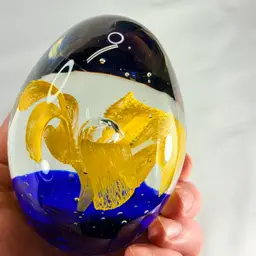 Blue And Yellow Floral Egg Paperweight