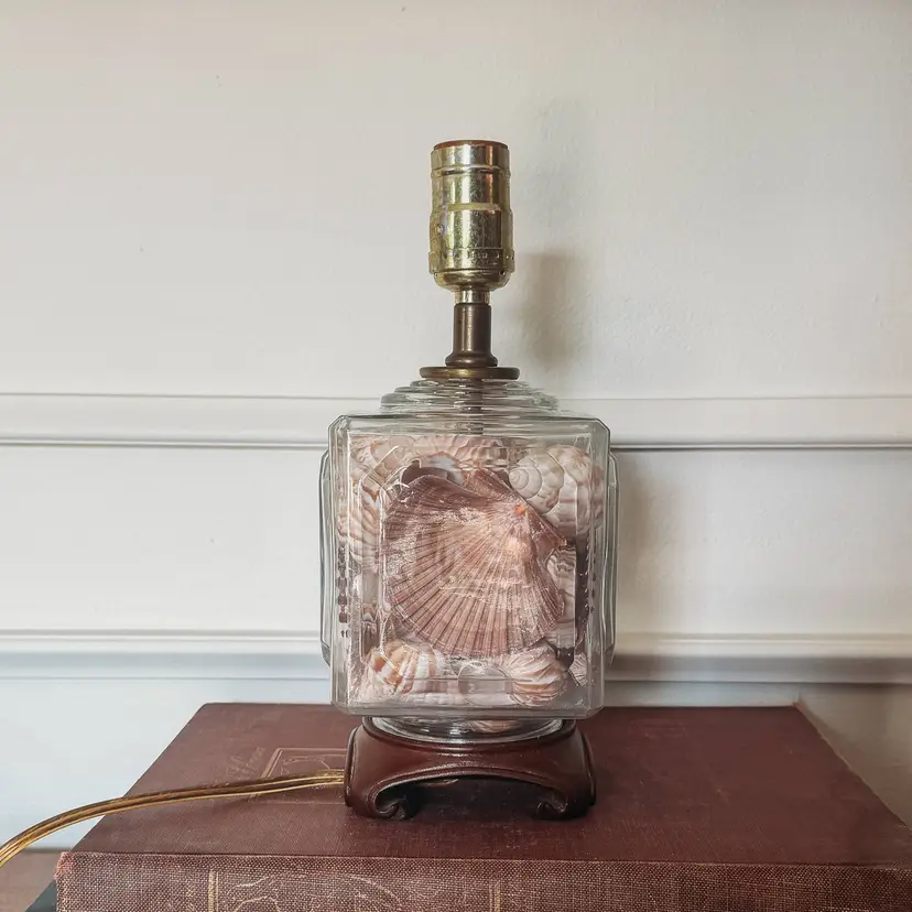 Glass Lamp with Wood Base - Fillable!