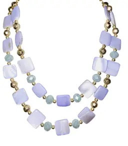 Blue Lace Agate Beaded Necklace Double Layered Accented with Blue Chalcedony