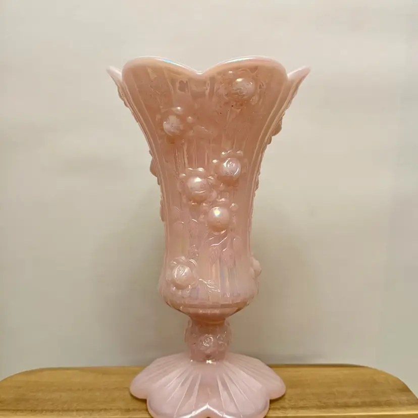 Fenton Pink Iridescent Cabbage Rose Vase