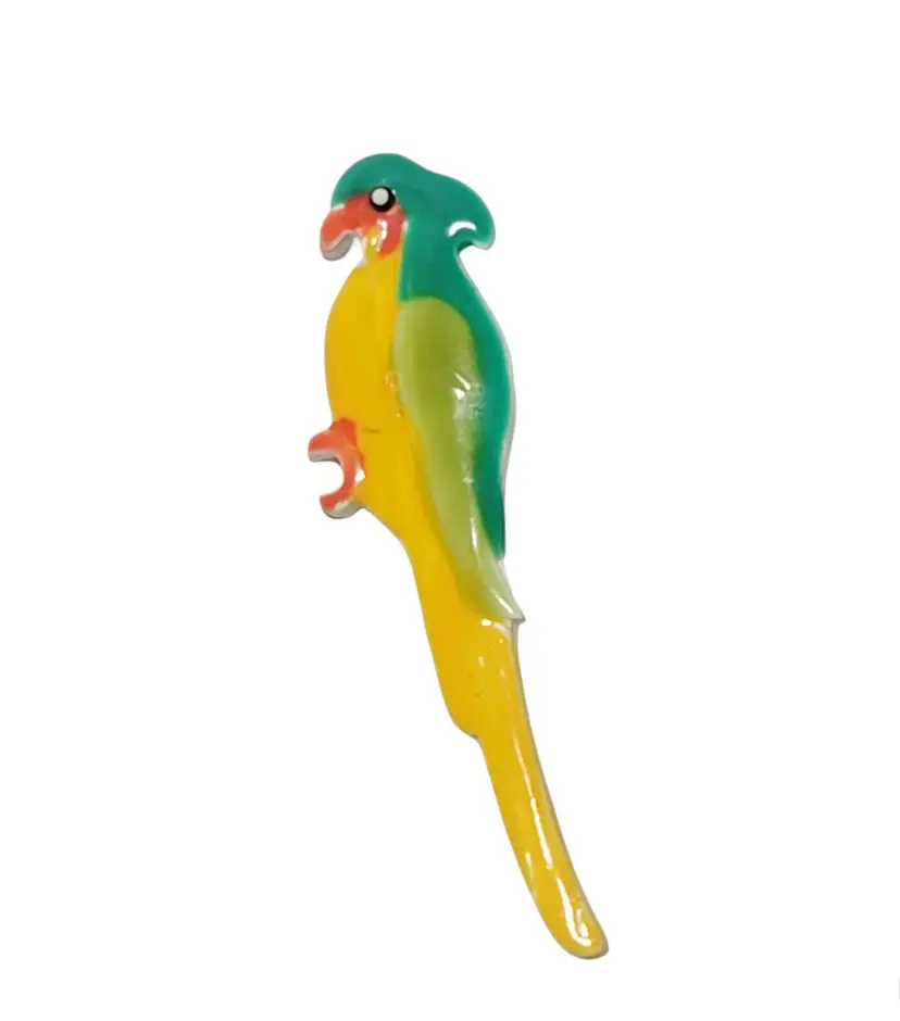 Vintage Tropical Macaw Bird Parrot Enamel Plastic Brooch Pin 2.5" Tall