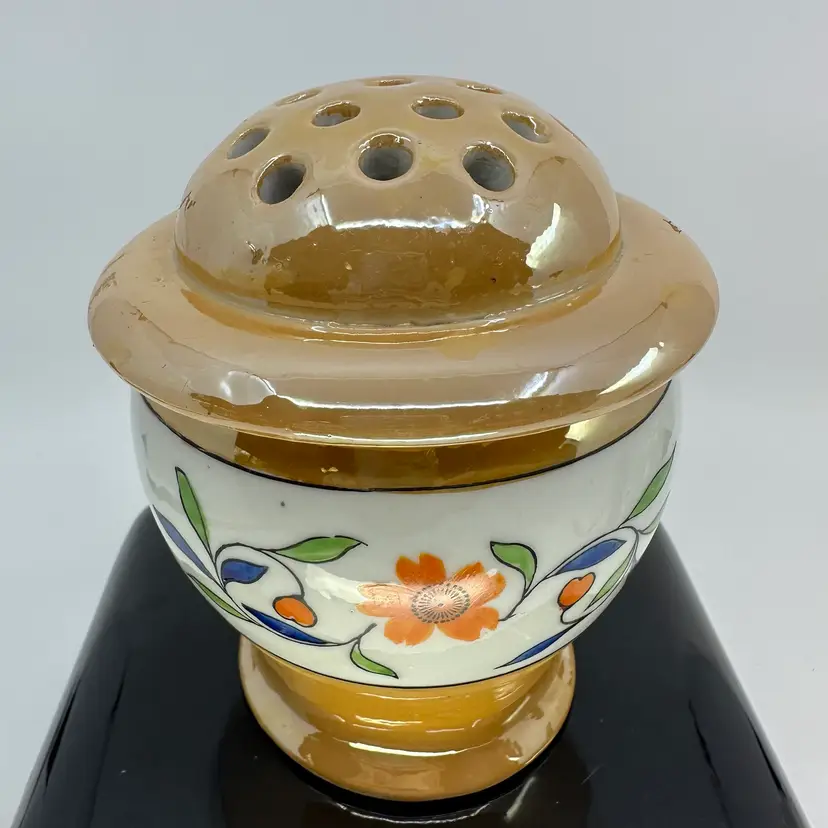 Lusterware Japan Peach and White Floral Hat Pin Holder Or Flower Frog Vase?