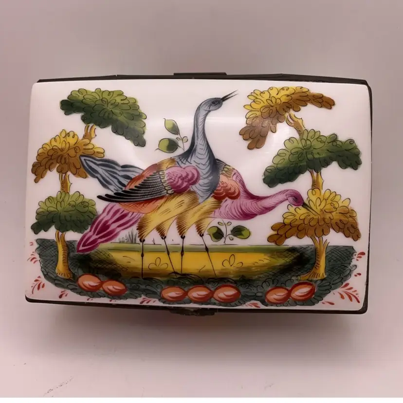 VTG Guerin Limoges Trinket Box with Hinged Lid and Birds 5” x 3.5" x 2.25"