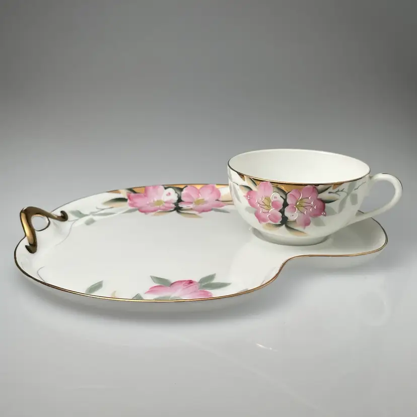 Noritake Bone China Single Snack Plate & Tea Cup Pink Azalea Pattern Vintage
