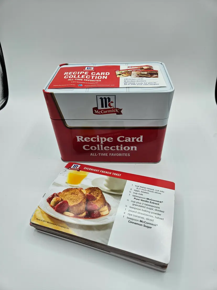 2022 McCormick RECIPE CARD BOX Metal with Recipe Cards, 6.5" X 5"
