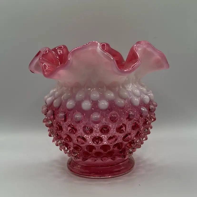 Fenton cranberry Opalescent hobnail vase
