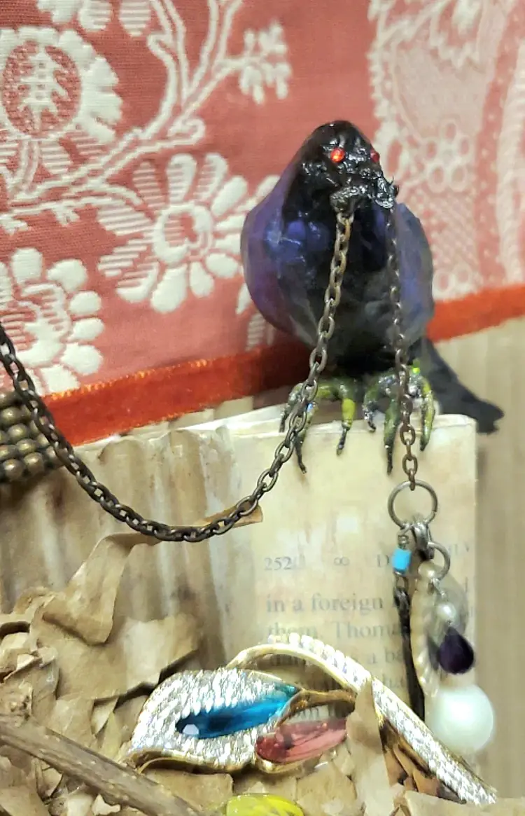 🧡 Diorama 11 x 5 x 14"  Shelf And/Or Wall Decor Has 3 Blue Spot Lights Spun Cotton Raven Night Light Book Lover Poe