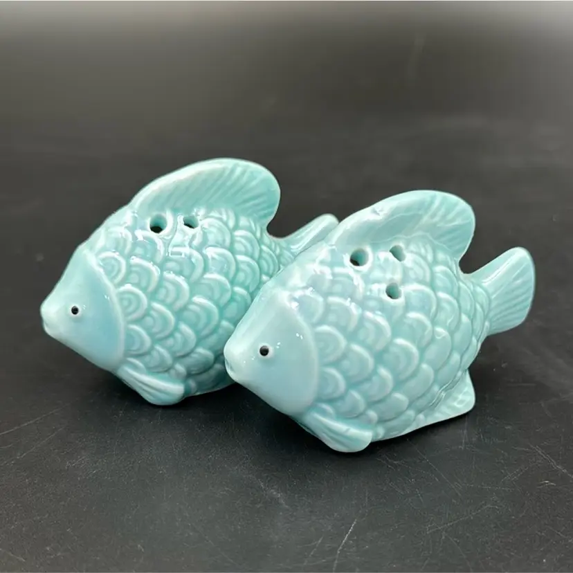 Contemporary Ceramic Fish, Salt, And Pepper Shakers