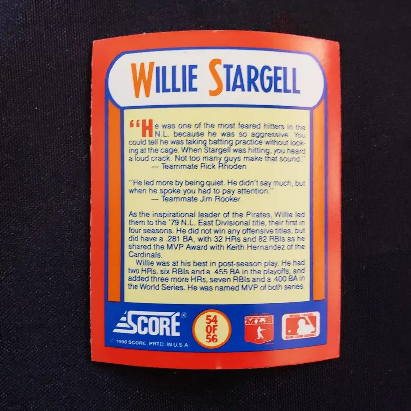 Willie Stargell 3D Hologram 1990 Score #54 MVPs Magic Motion MLB Baseball Card