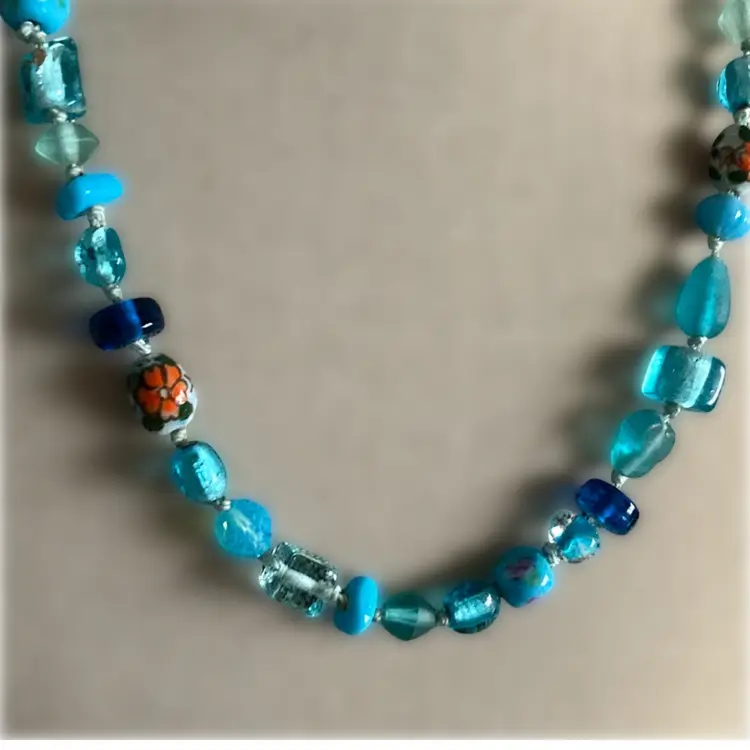 Vintage Venetain Beaded Necklace In Cool Blues