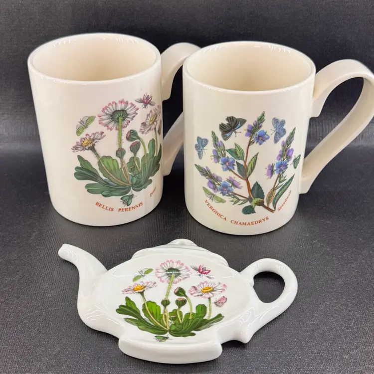 Tea Time Collection 🫖 - Set Of 2 Portmeirion Coffee Tea Mugs & Matching Tea Bag Coaster