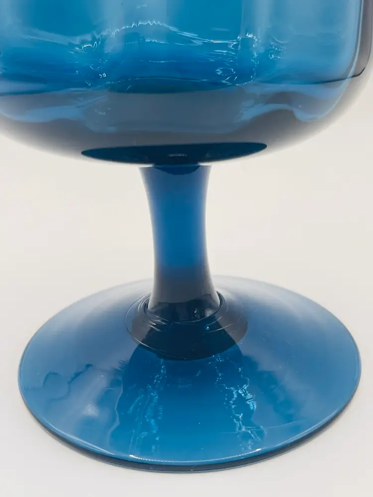 Vintage Empoli Blue Optic Ribbed Compote Vase