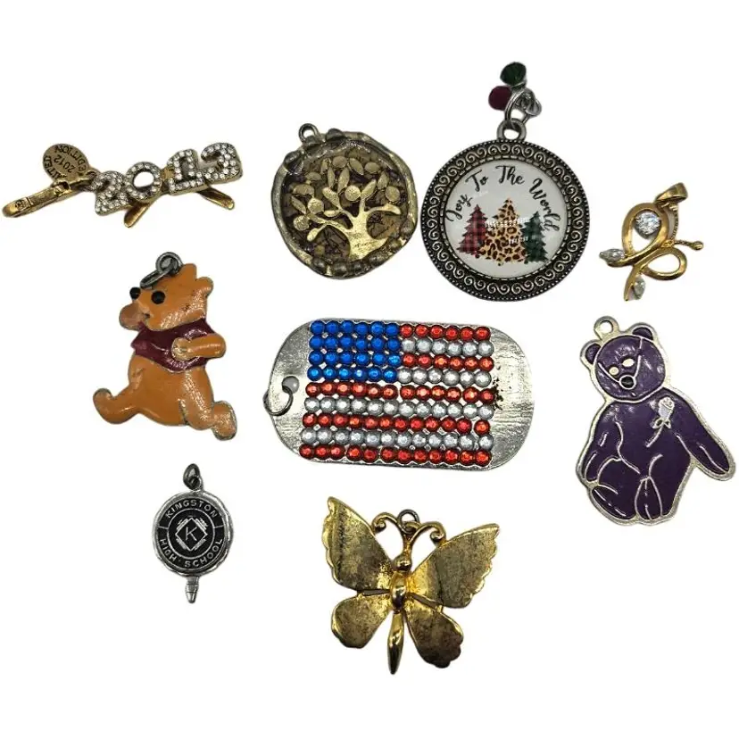 Assorted Enamel and Metal Pendant Set 9 Pieces