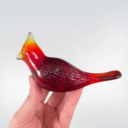 Fenton Cadmium Glass Cardinal Figurine, Fenton Red And Orange Glass Cardinal Figurine, Fenton Cardinal UV Glow Glass, Vintage Fenton Glass Figurine, Fenton Bird Figurine
