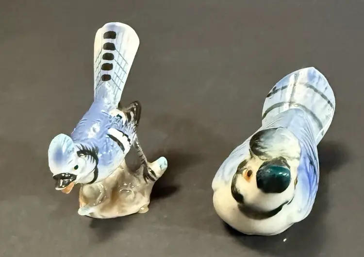 Vintage 2 Bluejay Bird Porcelain Figurines Miniature Birds