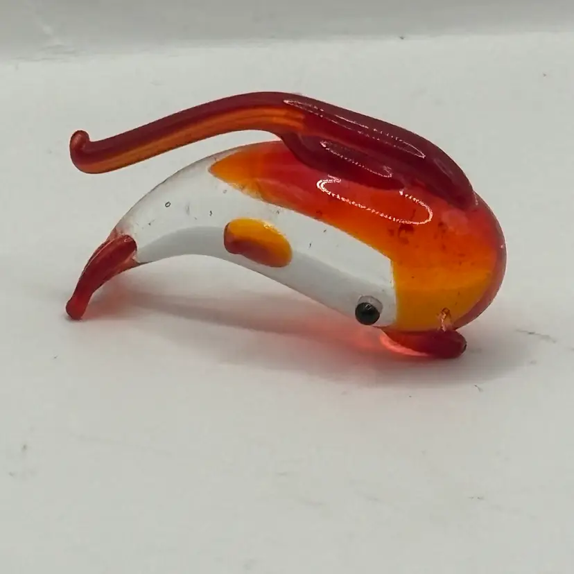 Miniature Glass Art Fish 3.5cm Long Red/Orange and Clear Whale Dolphin