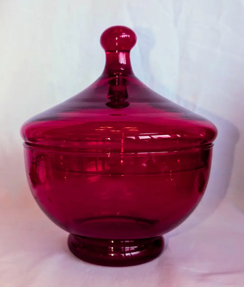 Empoli Circus Tent Style Large Red Amberina Covered Candy Dish
