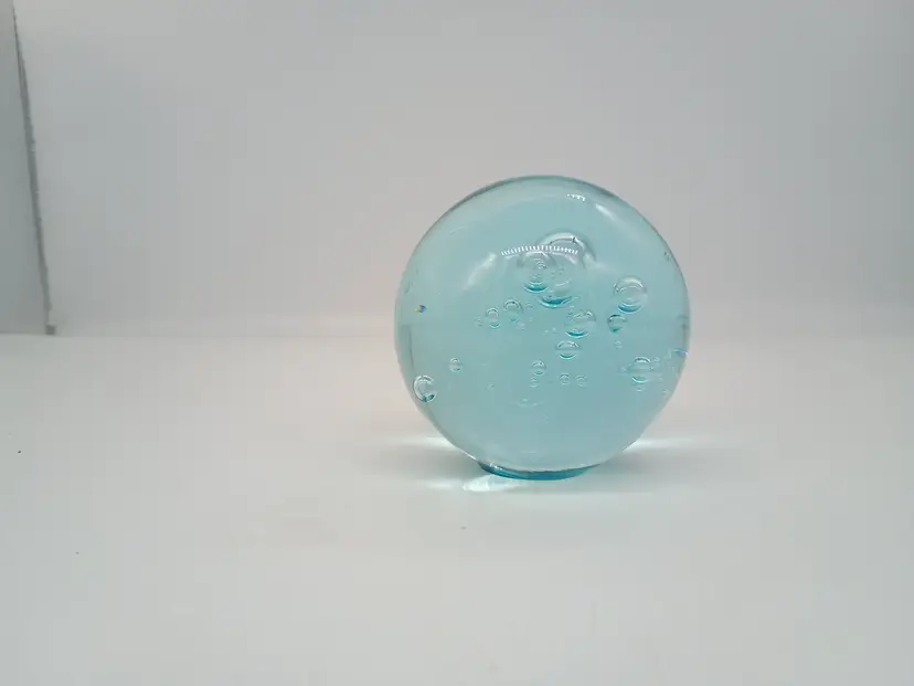 Art Glass Paperweight Pale Ice Blue with Random Bubbles 3.5" Diameter