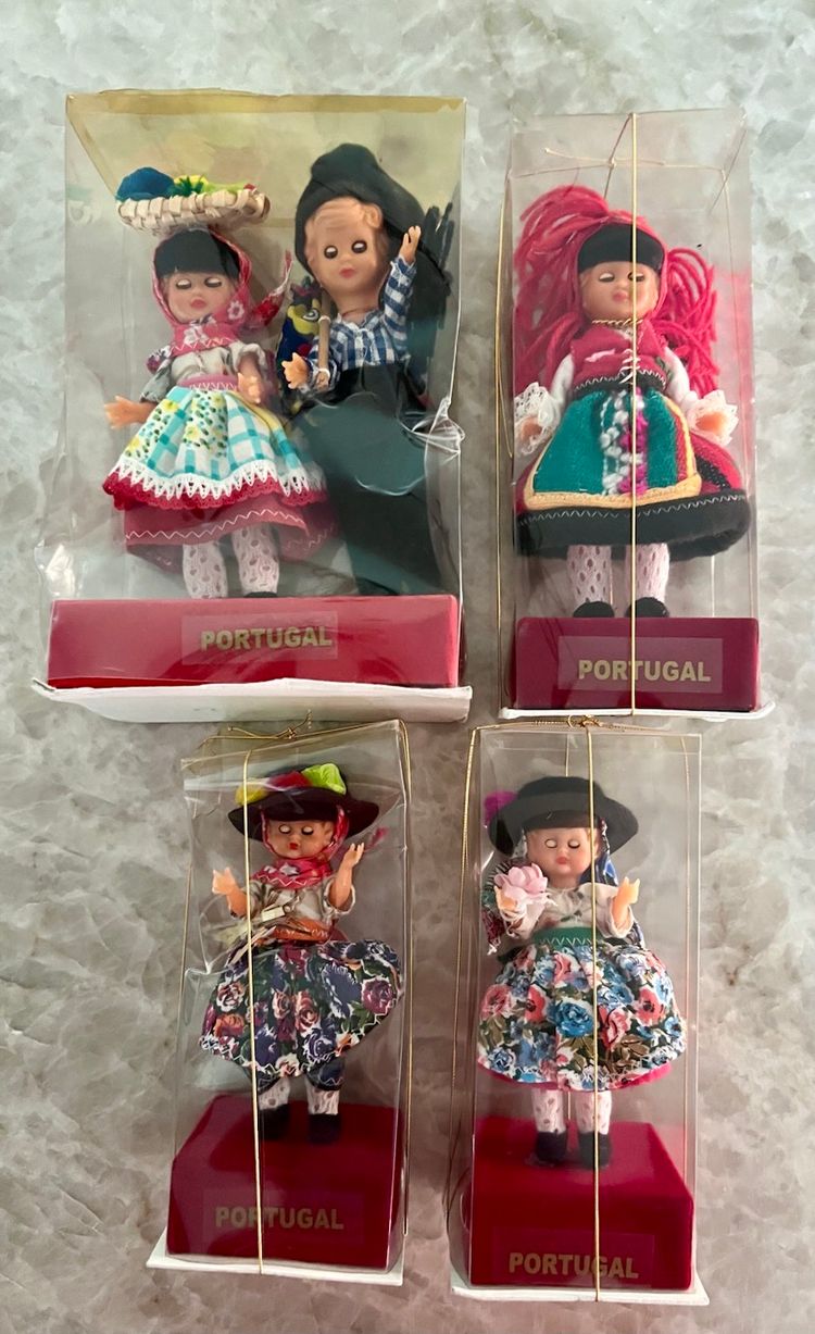 Vintage Souvenir Sleepy Eye Celluloid Nazare Portugal Folk Art Dolls 5PCS Lot #Top-Shelf