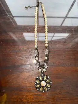 vintage Boho statement Necklace with faux pearls