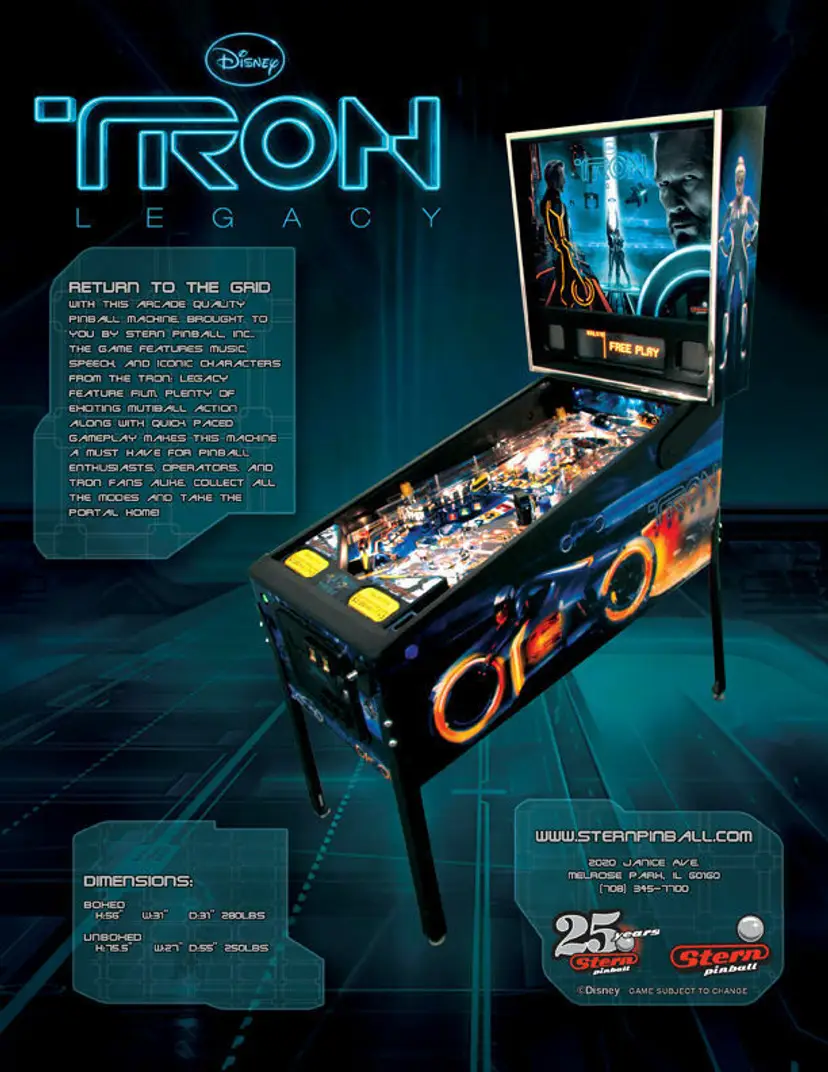 Disney Tron Legacy Pinball FLYER Original Game Artwork Sheet Sci-Fi Artwork