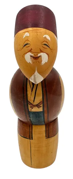 Vintage Japanese Wood Kokeshi Doll Old Man Grandpa Hand Painted Japan 7.5”