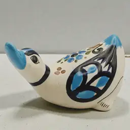 Vtg Tonala Talavera Mexican Pottery Folk Art Hand Painted Bright Blues Duck Bird