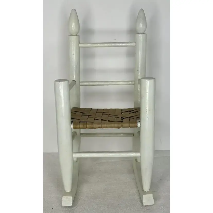 Vintage Hand Made Wooden Ladderback Woven Seat Doll Chair
