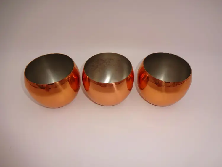 Set 3 Vintage Coppercraft Guild Round Copper Roly Poly Cups Whiskey Tea Coffee