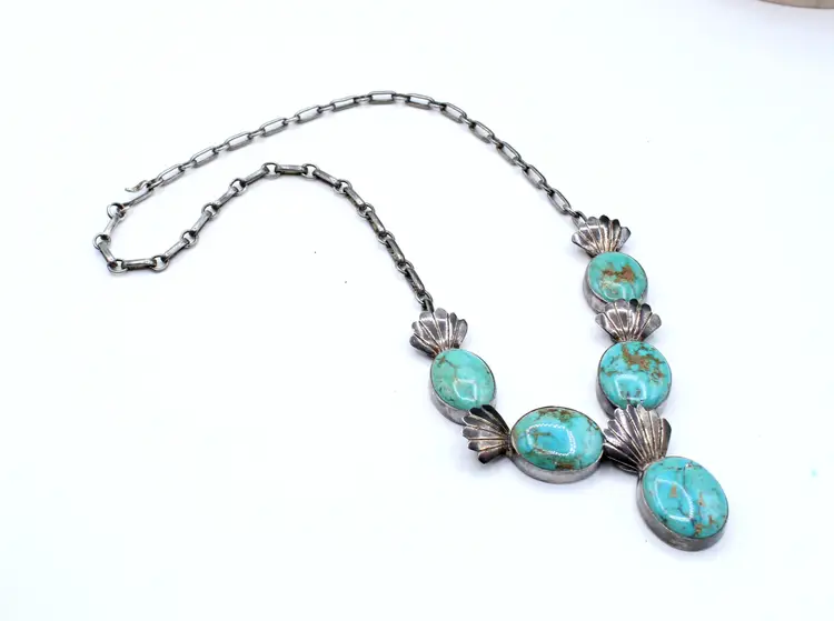 Frank Guerro Navajo Blue turquoise sterling silver 16" necklace 52g