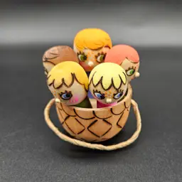 Vtg Hand Painted Russian Mockba Children In Basket Pyrography Ornament