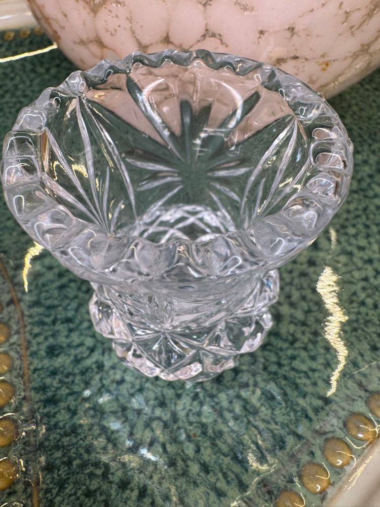Vintage Art Deco Crystal Cut Glass Jar Toothpick or Match Holder Vase