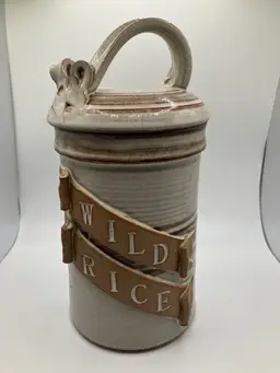Artist Signed Wild Rice Handmade Pottery Canister