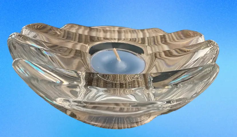 #02 Orrefors Sweden Crystal Tealight Holder. Original Sticker And Signed .