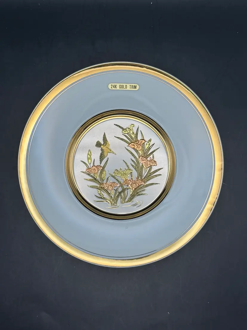 Vintage “The Art Of Chokin” Hummingbird + 24kt Gold Trim Japan Porcelain Collectible Plate 7.75”