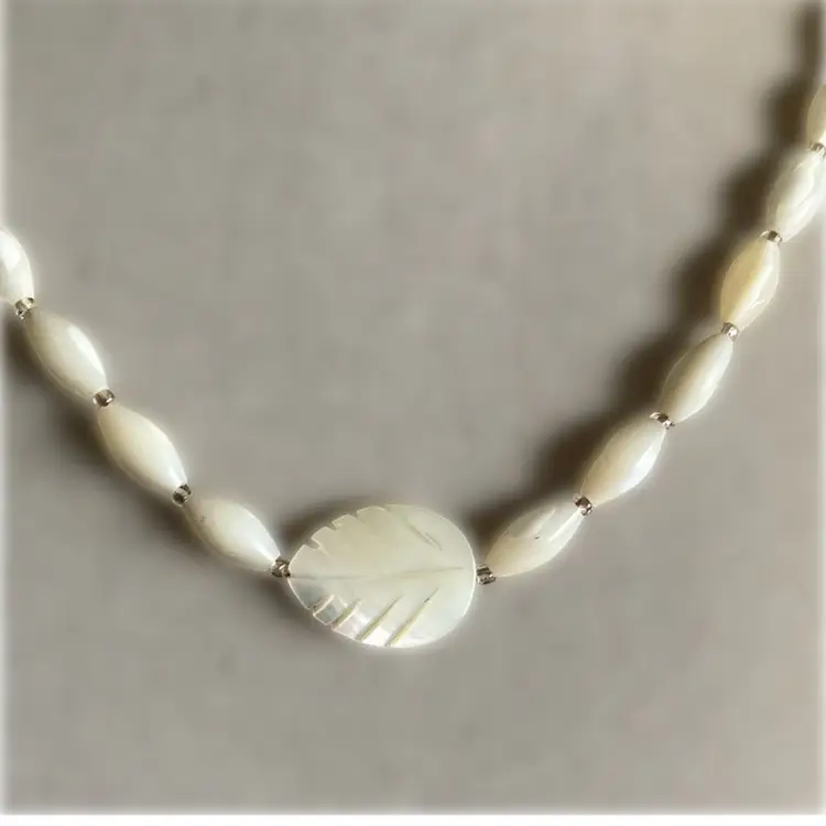Ukranian Bulamuti Carved Mother Of Pearl Beaded Necklace