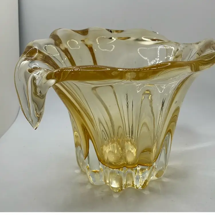 Honey Yellow Handmade Glass Bowl Vase With Handles