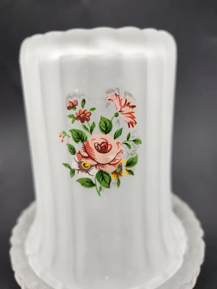 Vintage Satin Frosted Glass Ribbed Floral Fairy Lamp Candle Holder