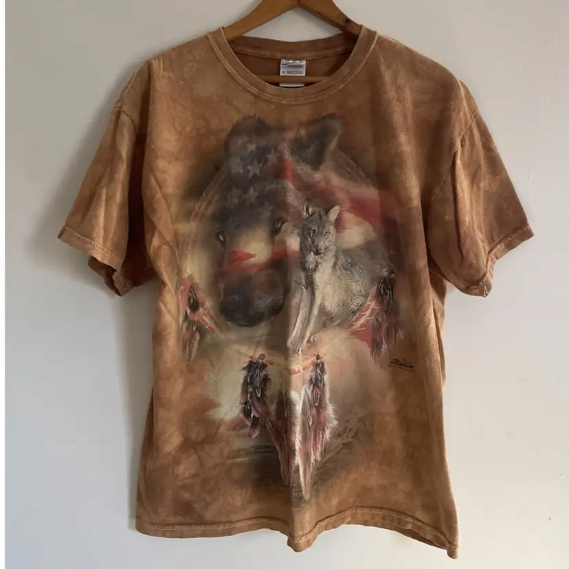 The Mountain TShirt Wolves Flag Carol Cavalaris Mens Large Tie Dye Dreamcatcher 2012 Patriotic
