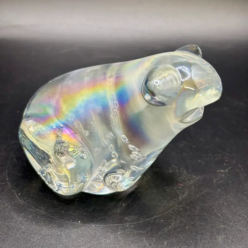 Iridescent Clear Glass Frog Controlled Bubbles Polished 2.5”