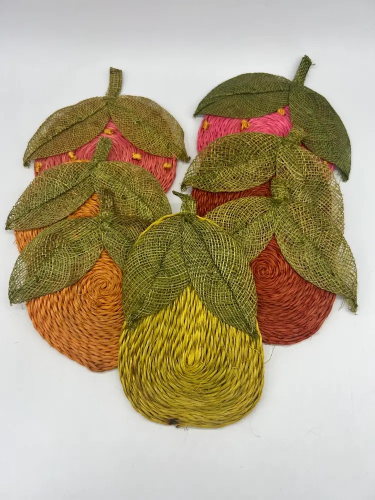 Vintage Woven Fruit Coasters Set Of 7