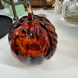 Tiffin Glass Dark Orange Pumpkin / Fruit?  Paperweight Handblown No Chips Or Cracks