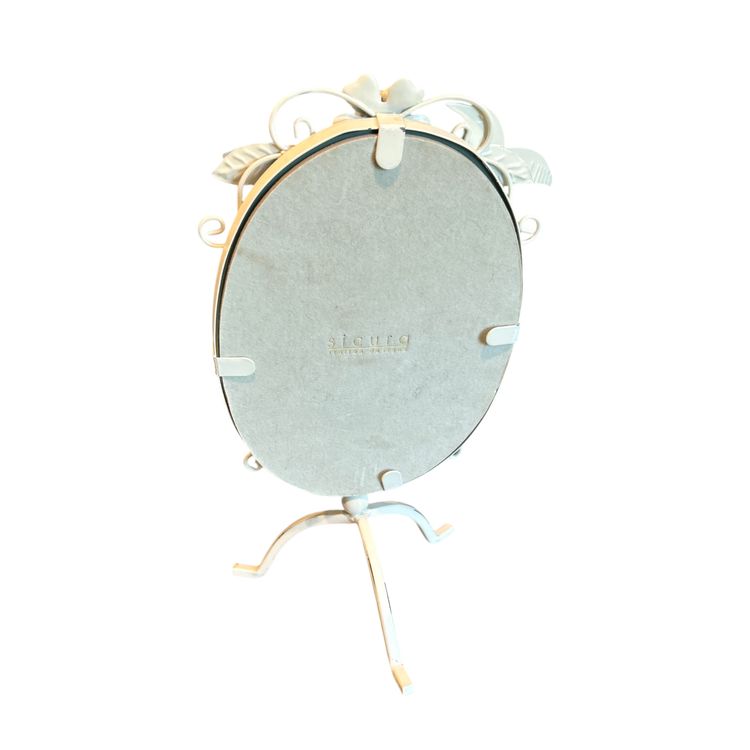SICURA Italian Freestanding Vanity Mirror Cream Distressed Metal Oval Flower and Bird