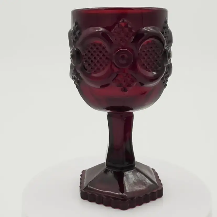 Avon 1876 Cape Cod Ruby Red Glass Wine Goblets | Set of 4 | Roman Rosette Pattern | 4.5" Tall