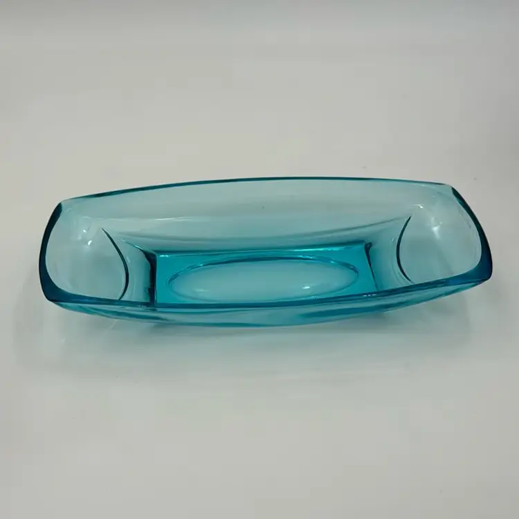 Vintage Sea Blue, Clear, Glass Dish, Retro, Colorful, Glassware, Beautiful, Crystal Style Home Decor, Beach, Sea-glass Cottage Bowl.