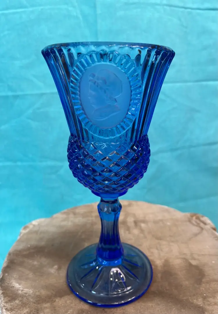 VTG Avon 1976 Fostoria Glass Cobalt blue With Martha Washington goblet/candle Holder