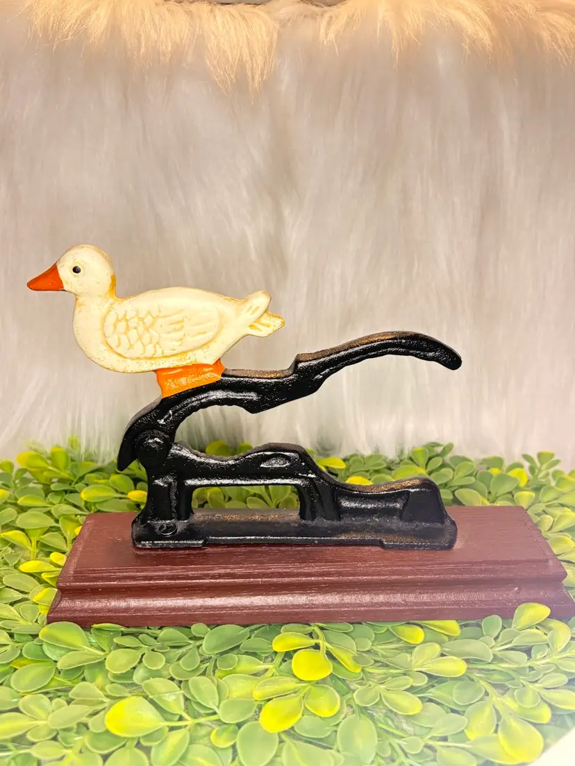 Vintage Cast Iron Duck Nutcracker On Wooden Base