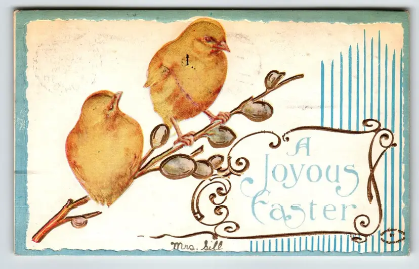 Joyous Easter Postcard Baby Chicks Ullman Embossed Vintage 1910 Series 2369