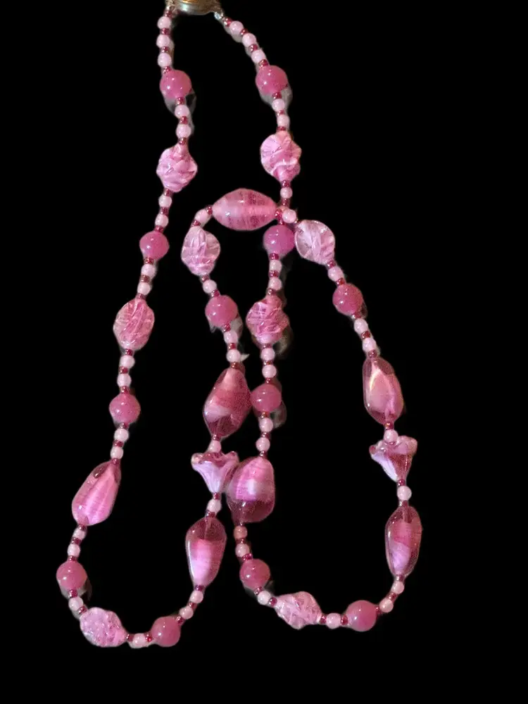 Vintage Art Deco Czech Bohemian Art Glass Pink Necklace