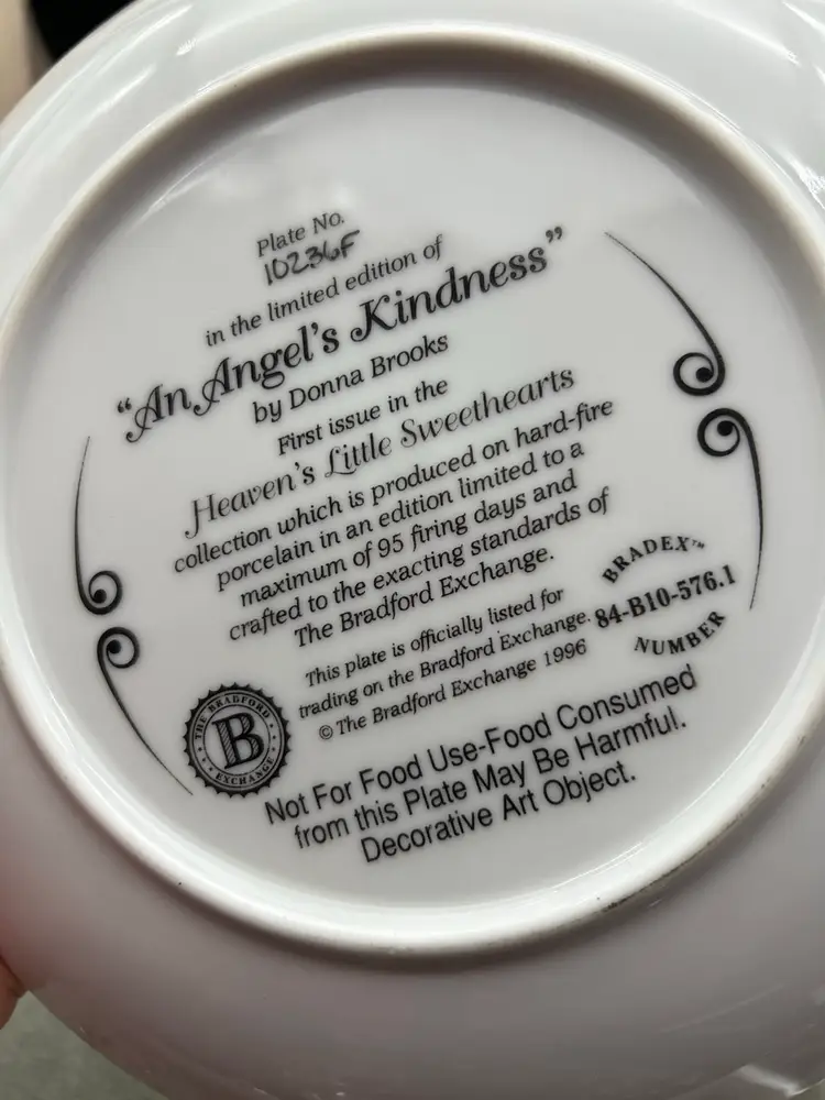 #01 Vintage Bradford Exchange Angel’s Kindness Plate Donna Brooks Angel Bunny 8” Collector Plate